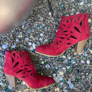 MI.iM Red Suede Leather Booties- Size 10